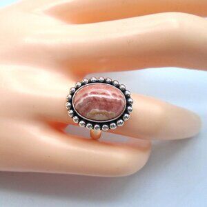 NWT ~ GORGEOUS NATURAL RHODOCHROSITE and STERLING SILVER Size 7 Ring